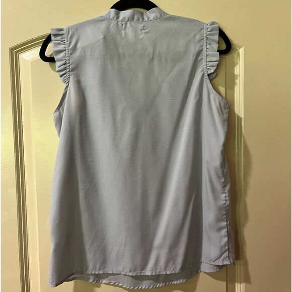 COMME TOI Sleeveless Ruffle Neck Tie Blouse Blue Women’s Size Small - Picture 2 of 4